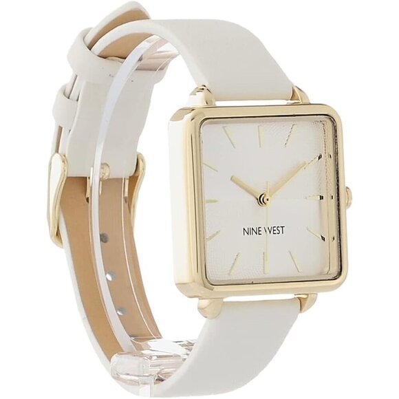 ?Nine West Strap Watch Women White Mineral Crystal Lens Textured Dial Watch